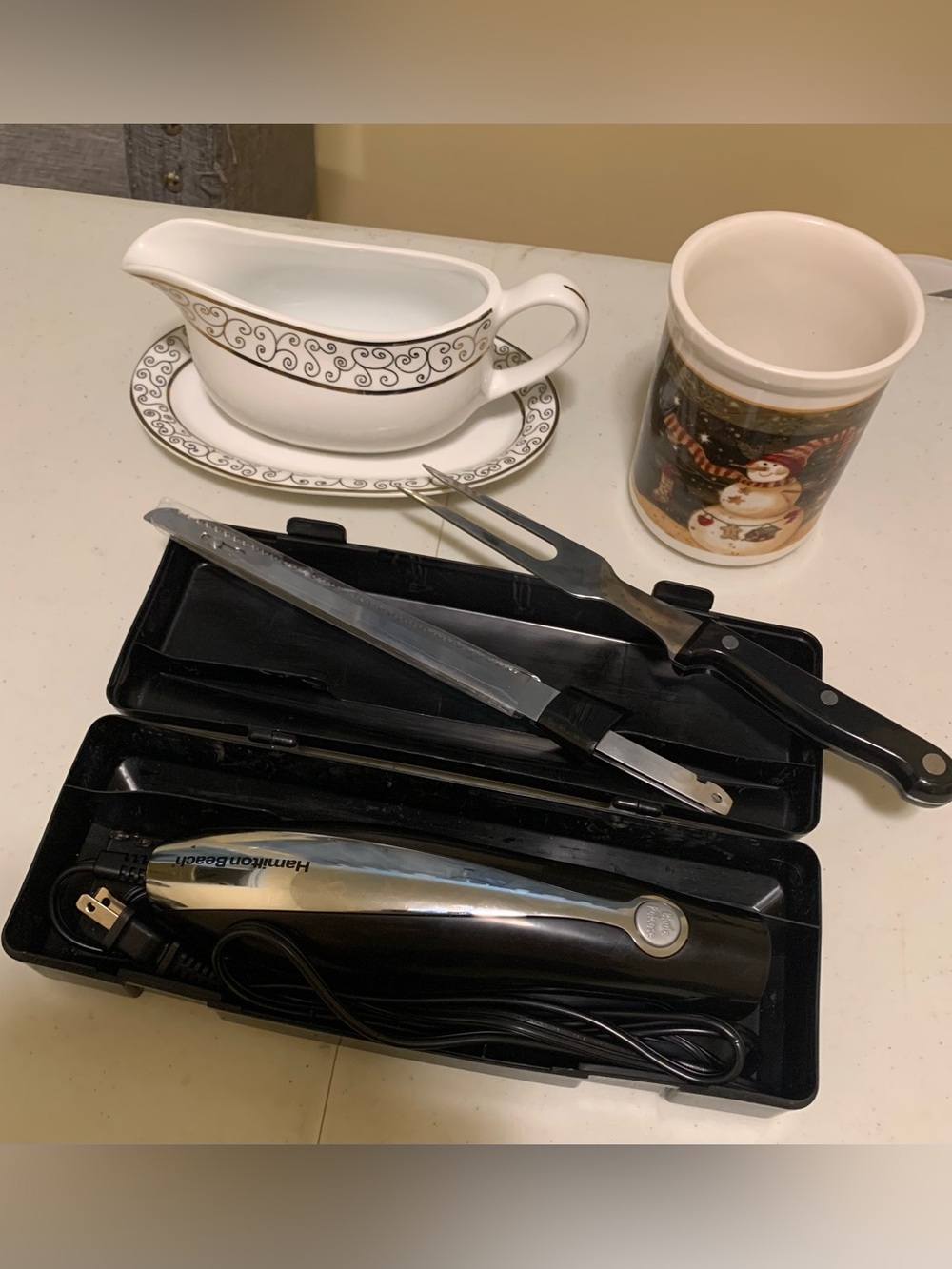 Hamilton Beach Black and Silver Electric Carving Knife Set, gravy boat and more